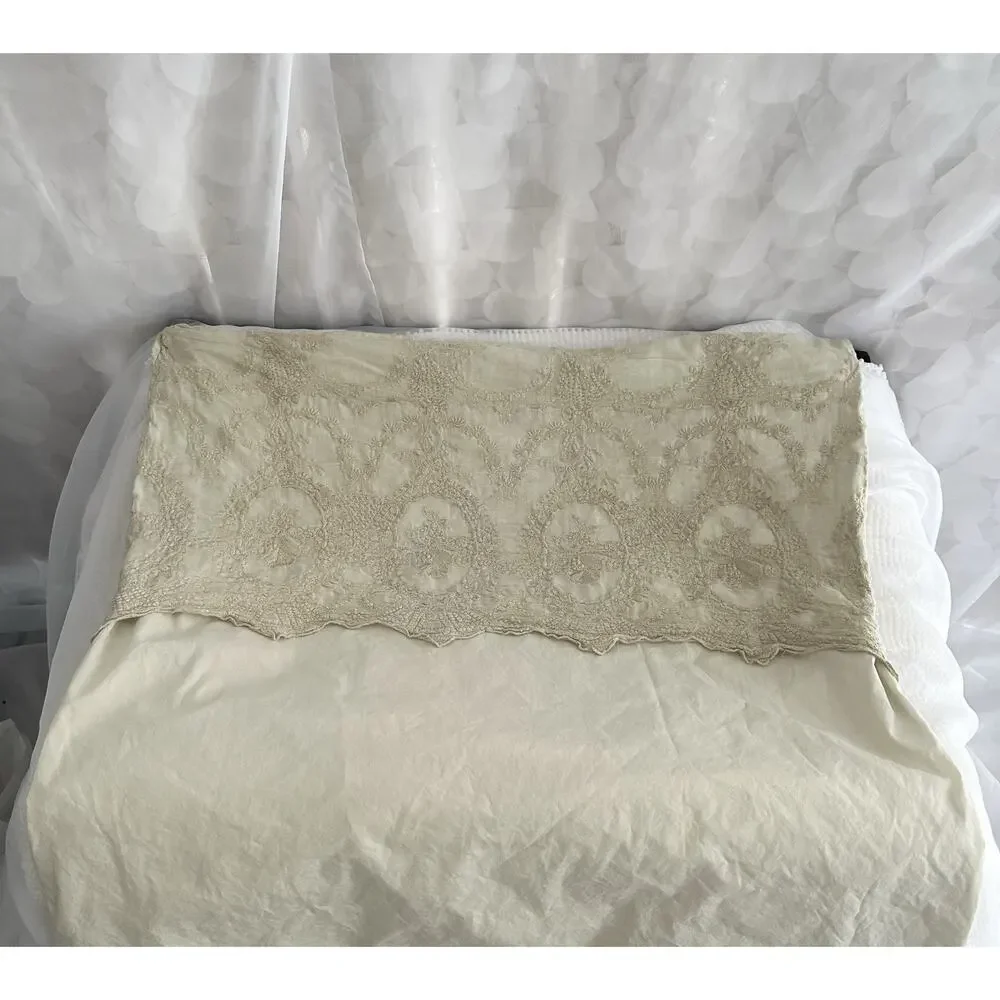 Pom Pom At Home Set 3 EURO pillow Sham Cotton Lace PALE MUTED GREEN Shabby Chic